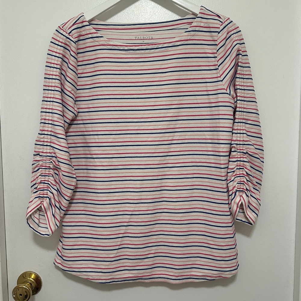 Talbots Long Sleeve with Pink and Blue Stripes Decorative Sleeves